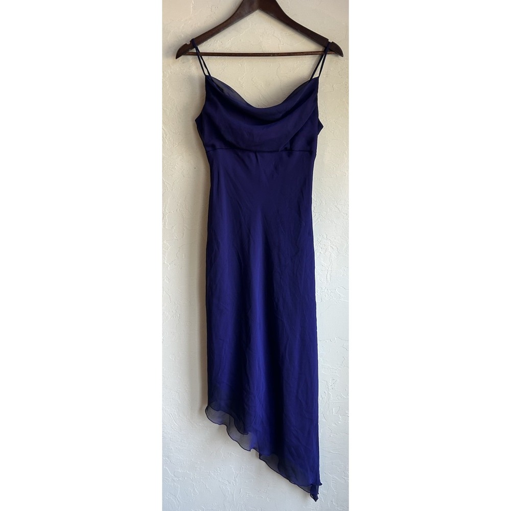 Vintage Y2K 90s Purple Asymmetrical Cowl Midi Slip Dress 5 S Fairy Goth Party